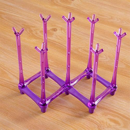 PCTC Retractable Cup Drying Rack, Drinking Glass and Sports Bottle Drainer Stand, Plastic Bag Dryer and Mug Tree with Non-Slip Bottom for Kitchen Countertop (Random Colour)