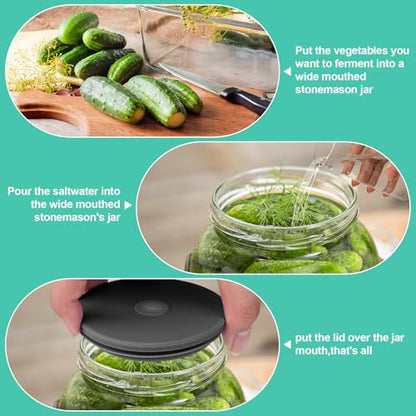 Wide Mouth Mason Jar Fermentation Lids – Silicone Fermenting Caps with Waterless Airlock, Self-Burping Fermenter Tops for Pickles, Kimchi, and Probiotic Foods, 3 Pack Grey (Jars Not Included) - color: Gray