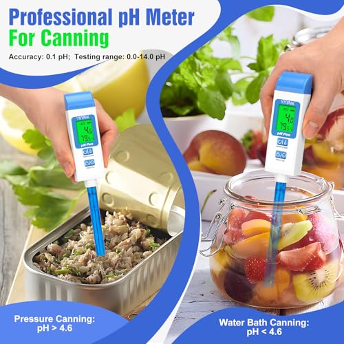 pH Meter for Water Digital pH Tester with 4.6in pH Probe Lab pH Gauge pH Reader with ATC for Canning Professional pH Temperature Test Kit for Narrow-Necked Bottle Solution Kombucha and Home Brewing