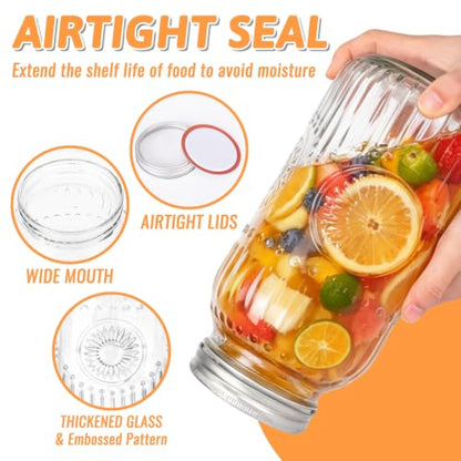 64 oz Wide Mouth Glass Mason Jar Half Gallon 3 Pack with Airtight Lids | Large Canning Jars with Silver Separable Lids for Fermenting, Pickling, Storing Food, Meal Prep, Salad & DIY Crafts - color: 64fl.oz 3pack