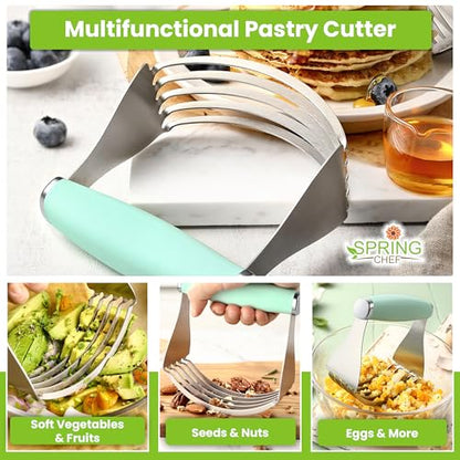 Spring Chef XL Stainless Steel Pastry Cutter Tool for Baking - Heavy Duty Dough Blender - Butter & Dough Cutter Tool with Sharp Blades - Pastry Blender for Easy Mixing - Dishwasher Safe - Mint | Heavy Duty Dough Mixer with Stainless Steel Blades, Butter C