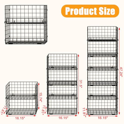JKsmart 6-Tier Stackable Wire Basket, Can Organizer for Pantry Kitchen, XXL Metal Storage Shelves with Dividers & Handles, Easy Assembly Space Saving Storage Bins for Snacks Fruits Veggies - size: 6 Tier XXL