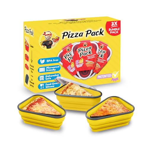 PIZZA PACK The Perfect Reusable Pizza Storage Container with 5 Microwavable Serving Trays - BPA-Free Adjustable Pizza Slice Container to Organize & Save Space, 3 Pack, Yellow - color: Yellow, size: 3 Pack