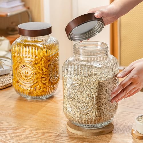 2 Pack 1 Gallon Glass Jar with Lid Wide Mouth,Plastic Free Large Mason Jar with Airtight Screw Lid, Glass storage containers for Cookie, Candy, Kombucha,Sun Tea and fermention (Sun Flower Design)