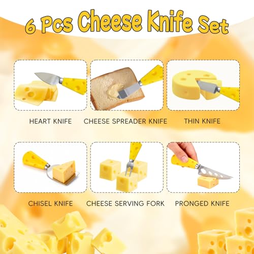 Heavy Duty Cheese Slicer for Block Cheese with 6Pcs Cheese Knife Set, Stainless Steel Cheese Cutter Board with Precise Measuring Grid and Non-Slip Feet, Dishwasher Safe