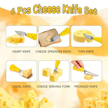 Heavy Duty Cheese Slicer for Block Cheese with 6Pcs Cheese Knife Set, Stainless Steel Cheese Cutter Board with Precise Measuring Grid and Non-Slip Feet, Dishwasher Safe