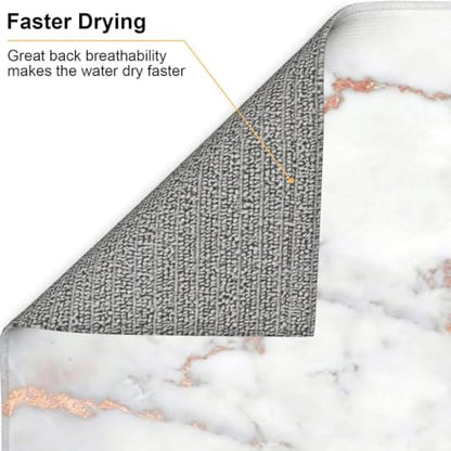 White Marble Rose Gold Dish Drying Mat for Kitchen Counter, Absorbent Microfiber Drainer Mats, Non-slip Kitchen Draining Mat for Coffee Machine Dish Rack Pad 18"x16" Dish Drainer Pad - color: White Marble Rose Gold