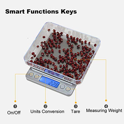 Digital Kitchen Scale,High Precision Stainless Steel Multifunction Food Scale Grams and Ounces Back-Lit LCD Display Small Pocket Jewelry Scales Auto Off,Tare,PCS,UNTS/Mode (3kg/0.1g) - size: 3kg/0.1g