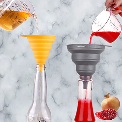 Funnel Set 4, Silicone Funnels for Kitchen, Collapsible Funnels for Water Bottle, Liquid Transfer Folding Camping Funnel with Narrow and Wide Mouth