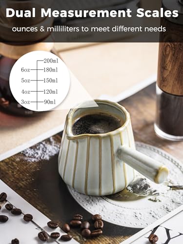 Espresso Cup Ceramic, Espresso Accessories, Espresso Measuring Cup with Handle, Expresso Shots Cups with Spout, 6 OZ / 200ML, Light Green - color: B-Light Green