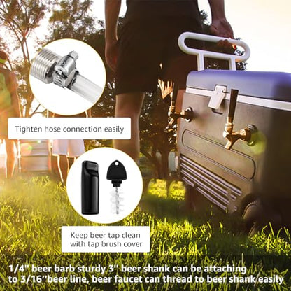 MRbrew Draft Beer Long Shank Faucet Kit, 4-1/8'' Beer Shank No Leak 1/4'' Beer Line Nipple Barb Fitting 304 stainless steel Self-Closing Golden Beer Tap for Kegerator Brewing Home Beer Party