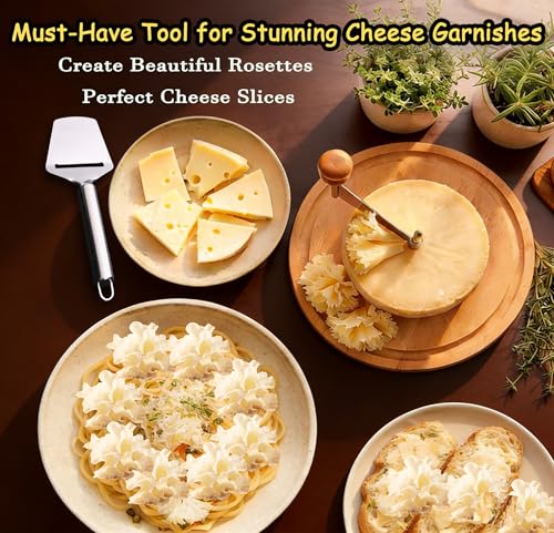 Cheese Curler Wheel for Tête de Moine & Chocolate - Swiss Style Girolle Cheese Shaver with Sharp Stainless Steel Blade and Solid Wood Base, Rotary Slicer for Charcuterie Boards, Parties & Gifts