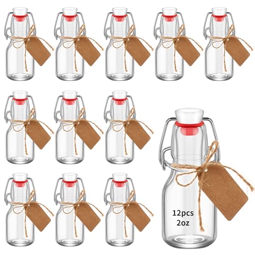12Pcs 2oz Swing Top Glass Bottles,Flip Top Glass Bottle with Lids Sealable Kombucha Bottle for Brew Beer Syrup Vanilla Extract Air Tight Bottles (Clear) - color: Clear