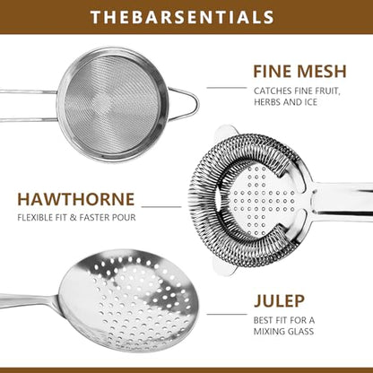 Cocktail Strainer-Stainless Steel Bar Tools Bartender Cocktail Strainer Set:Hawthorne Strainer,Julep Strainer and Conical Fine Mesh Strainer (Silver) - color: Silver