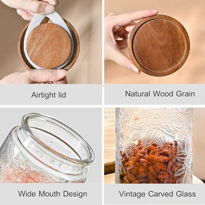 Adodeen 3-Pack 32oz Glass Jar With Airtight Lid,Kitchen Canisters For Countertop,Coffee Sugar Container Set,Pantry Glass Storage Containers For Flour,Candy,Loose Tea,Snack jar - color: Sunflower/Bigonia/Window-32oz