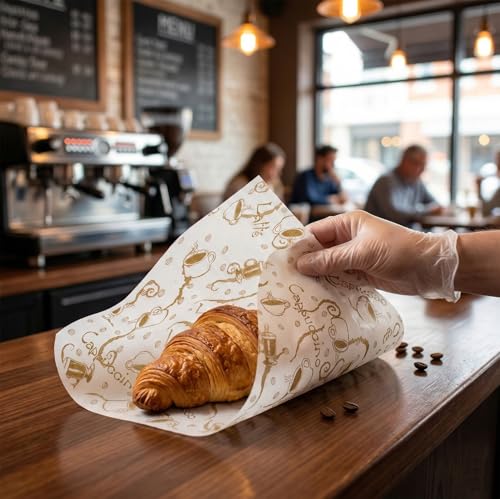 MADE IN USA 1,000 Sheets of Grease-Resistant Food Grade Waxed Kraft Deli Tissue Paper, 12" X 12" (Café Latte Print) - color: Café Latte Print