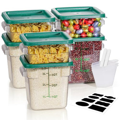 2QT4QT NSF Food Storage Containers: 6PCS [Food Grade][Hot&Cold Resistant] Commercial Clear Food Storage Containers with Lids for Restaurant Kitchen Proof Dough, Measuring Spoons Included(GREEN) - color: E21-2-4QT-6PCS-GREEN