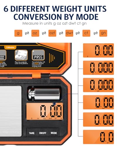 Digital Pocket Scale, High-Precision 500g x 0.01g Gram Scale with 50g Calibration Weight, Mini 6 Units Jewelry Scale with LCD Display, Tare Function for Food, Jewelry, Coin, Coffee, Battery Included - size: 500g/0.01g