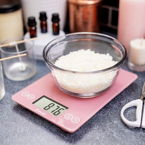 Escali Arti Glass Food Scale Digital Countertop Kitchen, Baking and Cooking Scale with Large Display, 15-Pound Capacity, 9" x 6.5" x .75", Classic Pink - color: Pink