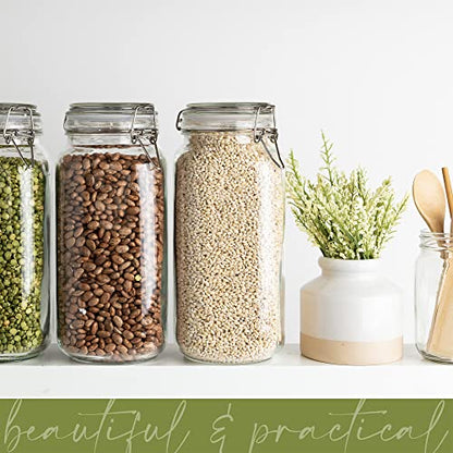 Glass Jars with Airtight Lids Food Storage Jars Leak Proof Canisters with Clear Preserving Seal Wire Clip Fastening for Kitchen Canning Pickling [67 oz]