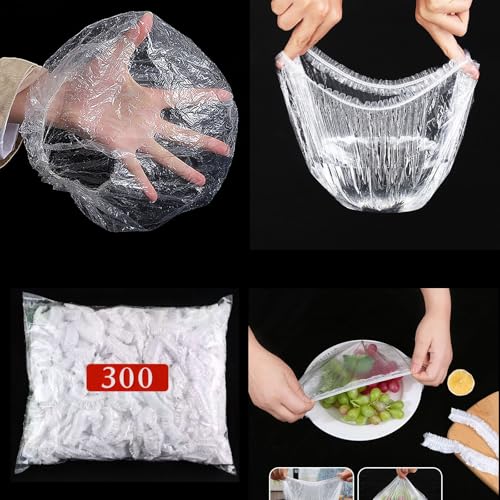 300 Pcs Reusable Elastic Food Covers –Stretchable Bowl & Plate Covers for Bread Proofing Food Storage Picnics. BPA Free, Dishwasher Safe, Universal Fit Clear Adjustable Bread Fermentation Basket Cover
