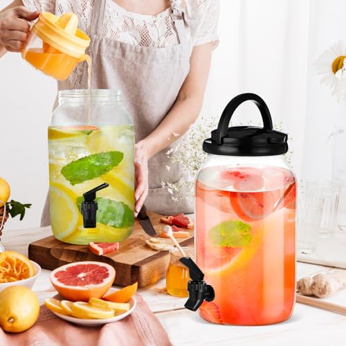 Havawish 2 Pcs 1 Gallon Plastic Beverage Dispenser with Spigot Clear Summer Kitchen Fridge Drink Dispenser for Parties Lemonade Juice Tea Beer Cold Water(Black,Cylinder) - color: Black, style: Cylinder
