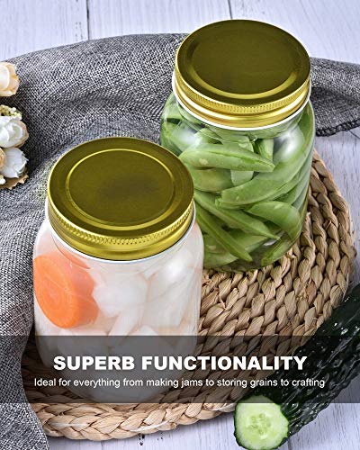 Rainforce 16 oz Mason Jars With Lids Regular Mouth 15 Pack-16 oz Glass Jars with Gold Lids,Bulk Pint Clear Glass Jars For Meal Prep, Food Storage With 20 Labels - color: Gold Lids