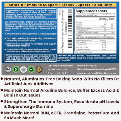 Advanced Baking Soda Powder: Organic Use Aluminum Free Baking Soda w/Superfoods to Support Kidneys, Stomach Acid, Alkalinity, Immune, Antacid, Health & Wellness, Organic Use