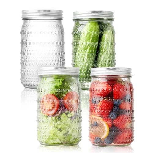 Wide Mouth Mason Jars 32oz, 4 Pack Quart Mason Jars with Lids, Glass Canning Jars for Pickling, Storing Food, Meal Prep, Salad Jam, Overnight Oats, Yogurt