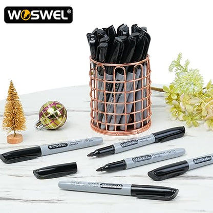 WOSWEL Permanent Markers Bulk, 100 Pack Fine Point Tip Black Permanent Marker Set, Waterproof Markers, Premium Smear Proof Pens, Quick Drying, Office Supplies for School, Office, Home