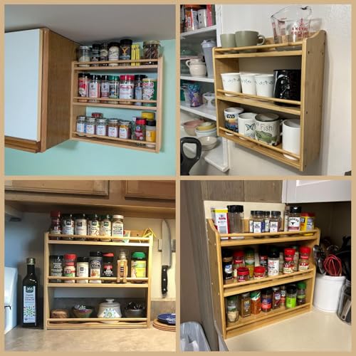 3 Tier Bamboo Spice Rack, Seasoning Jars Rack Shelf Spice Organizer for Kitchen Counter or Wall Mounting - style: Tiered Shelf