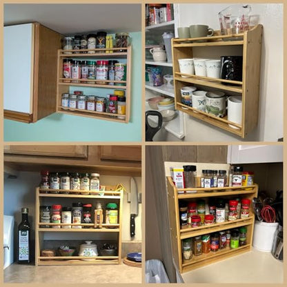 3 Tier Bamboo Spice Rack, Seasoning Jars Rack Shelf Spice Organizer for Kitchen Counter or Wall Mounting - style: Tiered Shelf