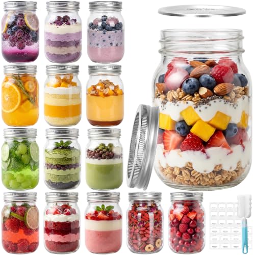 CycleMore 16 oz Mason Jars With Airtight Lids and Brands 15 Pack Glass Canning Jars with Regular Mouth, Pint Clear Glass Jar For DIY Projects, Food Storage and Fermenting with Brush & 24 Labels - size: 16oz - 15 Pack