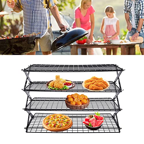 4-Tier Collapsible Cooling Rack, Adjustable Stackable Roasting Cooking Drying Wire, Barbecue Storage Display Shelf for Cookies Baking Picnic Party