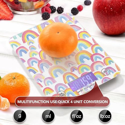 Food Scale Kitchen Scale for Baking Cooking Digital Food Weighing Measuring Scale Small Waterproof Electric Food Scale Gradient Cute Rainbows - color: Gradient Cute Rainbows
