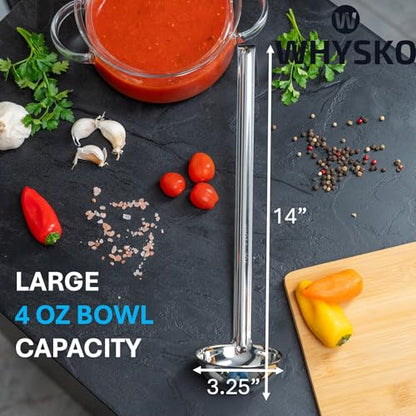 Whysko Soup Ladle Stainless Steel, 4 oz Metal Ladle Spoon, Rustproof Heat Resistant Materials for Cooking and Serving Soups and Sauces, Commercial Grade for Restaurants Catering and Kitchen Essentials - size: 4 Ounce