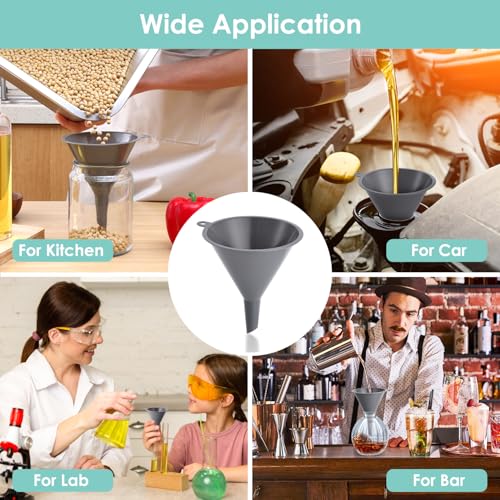 Plastic Kitchen Funnel Set of 3, Durable Round Food Grade Cooking Funnels for Kitchen Use Filling Bottles, Multifunctional Small Medium and Large Sizes for Canning, Lab or Car Oil Use