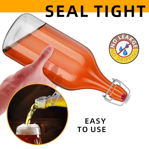 64oz Flip Top Glass Bottle 2 Liter Swing Brewing with Stopper for Beverages, Oil, Vinegar, Kombucha, Beer, Water, Soda, Kefir Airtight Lid & Leak Proof Cap Clear (clear 1 pc)