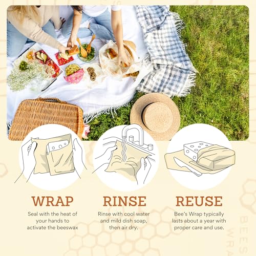 Bee's Wrap Beeswax Wraps for Food - Assorted 5 Pack of Beeswax Wraps - 2 Large & 3 Medium Wrap - Plastic Free Made in USA Reusable Natural Food Wrap - Meadow Magic Print - style: Meadow Magic (Beeswax) 5 Pack