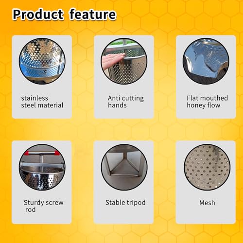 Mesh Honey Press Extractor Honey Extractor, Honeycomb Pressing Machine, Manual Stainless Steel Household Mesh Honey Extracting Equipment for Small Beekeeping, Fruit Wine and Juice Making