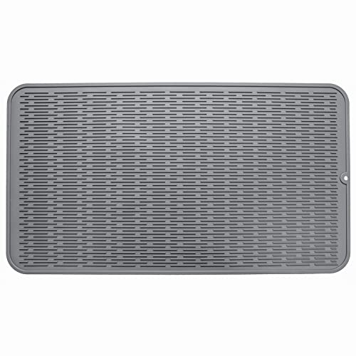 MicoYang Silicone Dish Drying Mat for Multiple Usage,Easy clean,Eco-friendly,Heat-resistant Silicone Mat for Kitchen Counter or Sink,Refrigerator or Drawer Liner Grey 4XL 32 inches x 18 inches - color: Gray, size: 32"L x 18"W