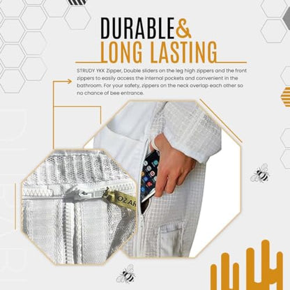 3 Layer Ventilated Bee Suit for Men & Women, Sting Proof Beekeeping Suit with Fencing & Round Veil, Professional Beekeeper Suit & Gear (3XL) - size: 3X-Large