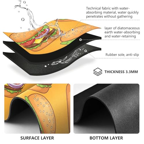 Cheeseburger Tomato Yellow Dish Drying Mat for Kitchen Counter Highly Absorbent Coffee Mat Heat Resistant Dish Rack Pad for Pans Pots Utensils Sink Rack 23.6" x 19.7" - size: 23.6x19.7inch