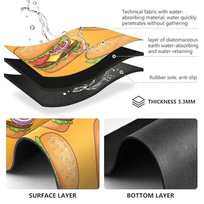Cheeseburger Tomato Yellow Dish Drying Mat for Kitchen Counter Highly Absorbent Coffee Maker Mat Heat Resistant Dish Rack Pad for Sink Rack Pans Pots Utensils 15.7" x 11.8" - size: 15.7x11.8inch