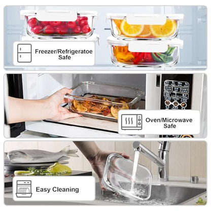 VERONES 5 Pack 36 OZ Glass Meal Prep Containers, Airtight Glass Lunch Containers Set, Food Storage Containers with Lids,Exclusive of BPA, for Microwave, Oven, Freezer & Dishwasher Friendly,White - color: White