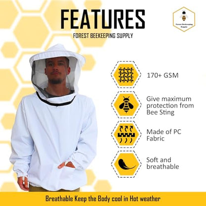 Beekeeping Jacket – Pullover Smock Jacket with Removable Veil, Thumb Straps, and Tool Pockets (2XL) - size: Adult 2XL - Jacket