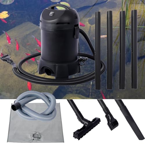 KEIKI Pond Vacuum Cleaner Outdoor, Garden Ponds Cleansweep Kit Quickly Removes Sludge & Debris, Include Intake Suction Hose, Extension Tubes, Vacuum Nozzles, Output Hose & Debris Collection Bag, Black
