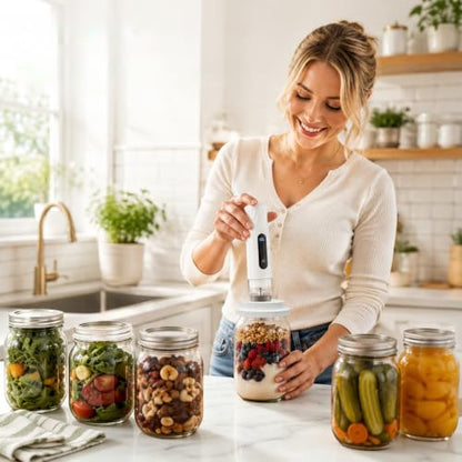 Mason Jar Vacuum Sealer Kit with 2 Sealers, 20 Reusable Lids (Wide & Regular Mouth), Wine Vacuum Stopper & Opener, Food Storage System for Meal Prep, Pantry, Without Mason Jar - size: Mason Jar Vacuum Sealer Kit
