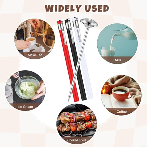 Xuhal 6 Pcs Stainless Steel Kitchen Glow Thermometer with 5 Inch Long Stem 1 Inch Dial Thermometer Milk Frothing Food for Oven Probe Meat Grill BBQ Cooking Chocolate Water(Red,White,Black) - color: Red,White,Black