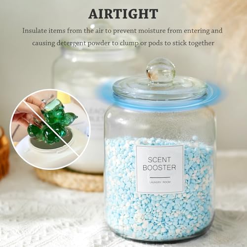 FyndraX Laundry Pods Glass Jars - Half Gallon Airtight Containers with Scoop and Labels for Organization and Storage Laundry Room Detergents Powder, Scent Booster Beads Holder, Set of 2 - color: 2 Pack